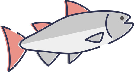 Illustration of a salmon with pink fins, symbolizing seafood and healthy eating.