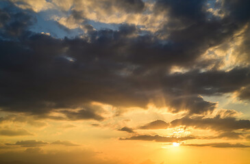 Fototapeta premium Fiery sunset, colorful clouds in the sky