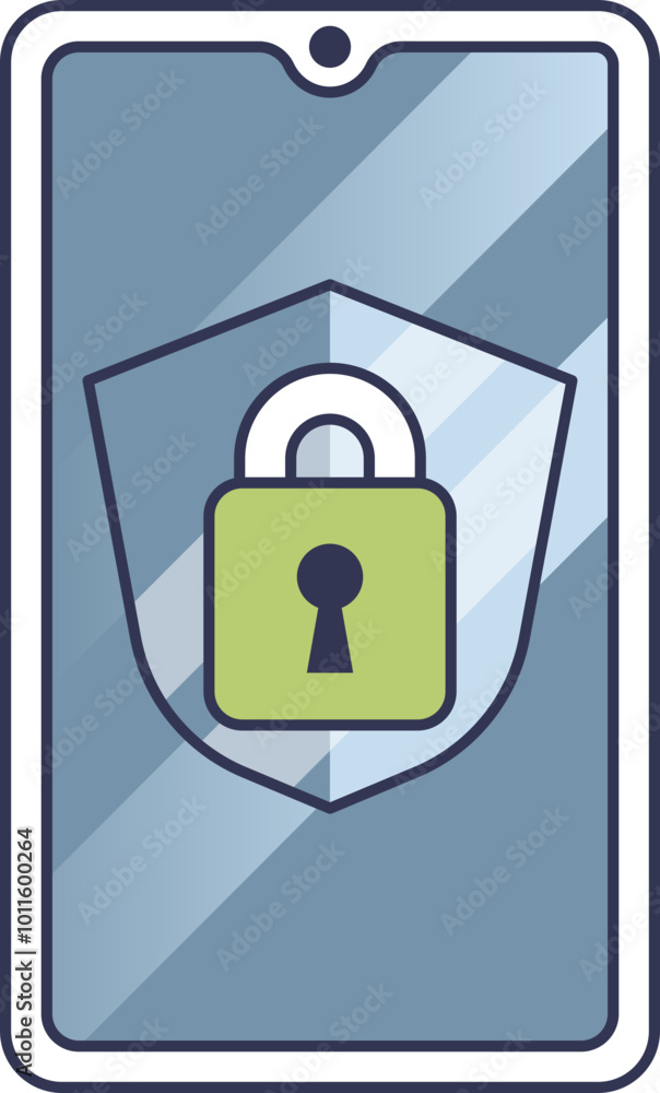 Poster smartphone with shield and padlock symbolizes mobile security and data protection.