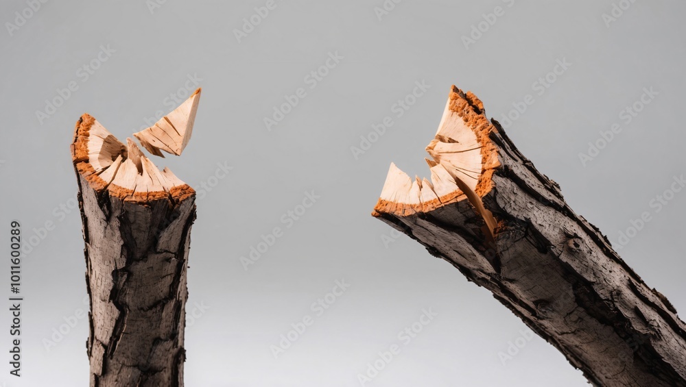 Poster broken tree stump with sharp edges and natural texture