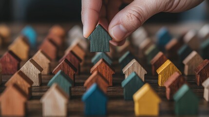 Fototapeta premium Colorful Wooden House Puzzle Pieces Arrangement