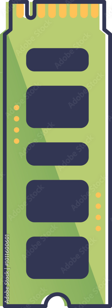 Poster illustration of an ssd chip with memory cells and connectors, symbolizing data storage.
