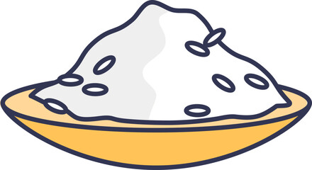 Illustration of a bowl filled with white rice, symbolizing simplicity and nourishment.