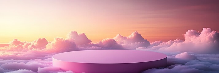 Pink Platform Above Clouds with Sunset