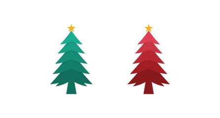 Fototapeta premium Christmas tree, green and red pine tree with golden star on top icon vector illustration