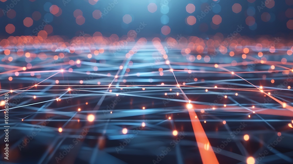 Poster a matrix of interconnected nodes, representing a futuristic information grid.