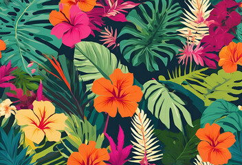Tropical Leaves with Vibrant Pastel Colors in Abstract Design