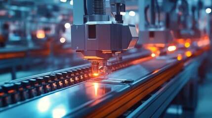 Fototapeta premium Industrial laser cutting machine in a modern manufacturing facility.
