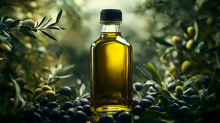 Olive Oil Bottle with Olives - Realistic Image