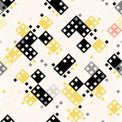 Simple glitch geometric seamless abstract pattern with playful woven summer color. Bright whimsical gender neutral bold irregular shape textile Cotton effect background. 