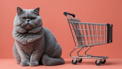 Calm British Shorthair Cat Beside Shopping Cart