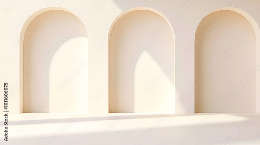 Poster elegant symmetry of curves and arcs - minimalist design with flowing lines soft reflections and deli