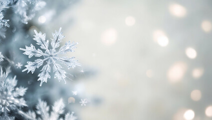 Close-up of snowflakes in winter. Background for winter holidays 