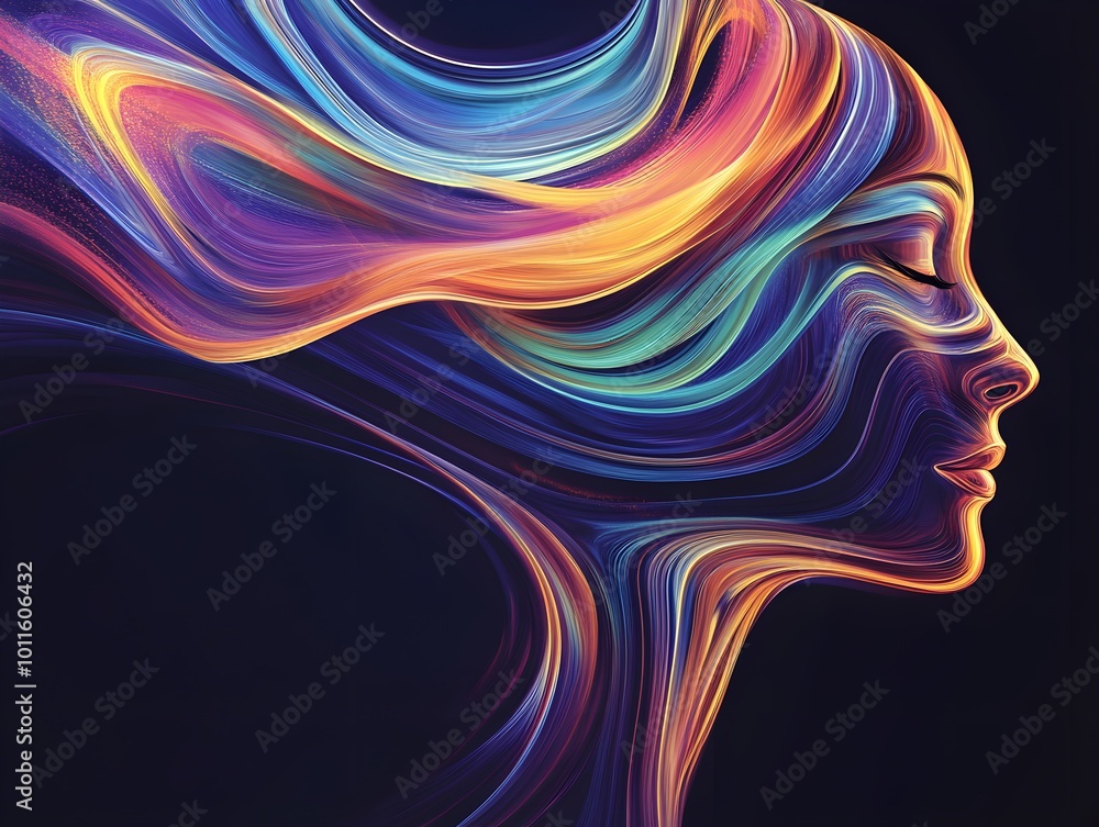 Poster Colorful Abstract Profile with Flowing Lines