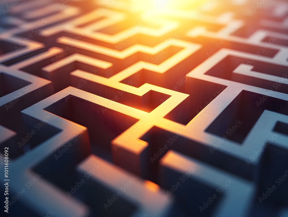 Poster intricate maze design with abstract light effects