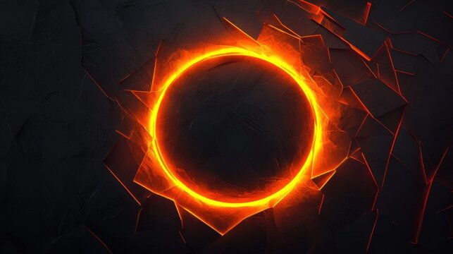 A glowing circular design resembling a solar eclipse against a dark, textured background.