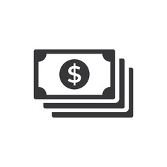 Stack of money icon. Bank note icon flat black color.