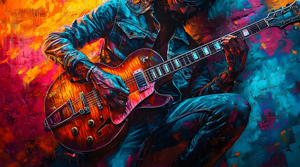 Abstract Illustration of a Guitarist Playing a Guitar