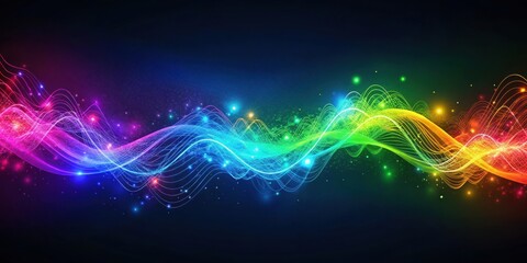 Obraz premium Abstract Vibrant Flow of Colorful Energy Lines and Shimmering Lights on a Dark Background