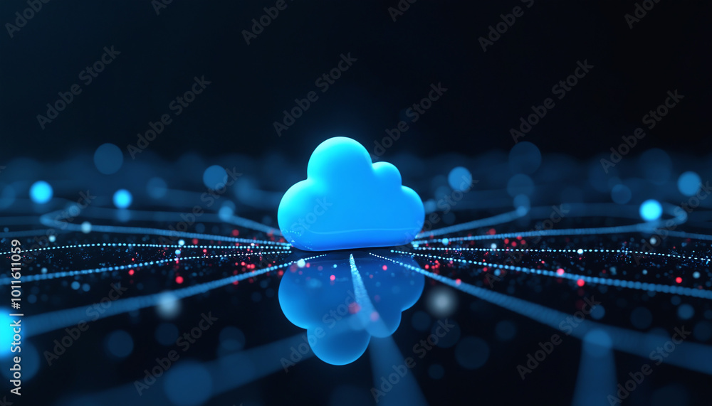 Poster cloud network icon with connected data points: a cloud network icon featuring connected data points,