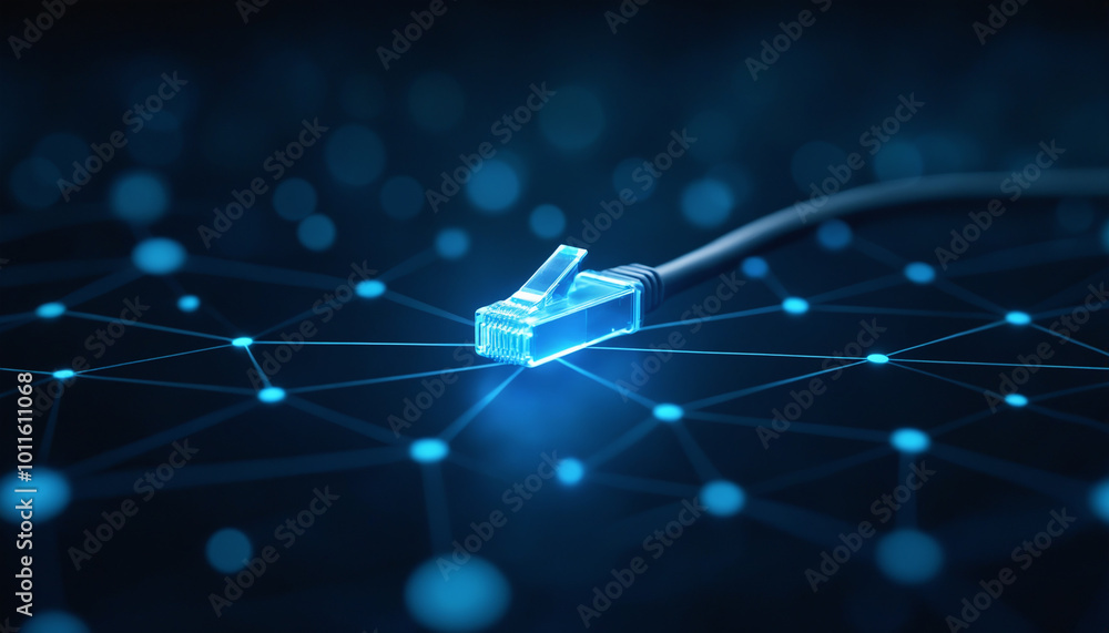 Poster network cable icon with digital connectivity: a network cable icon connected within a digital networ