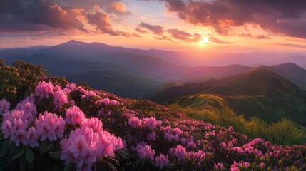 Sunset Over Mountaintop Rhododendrons
