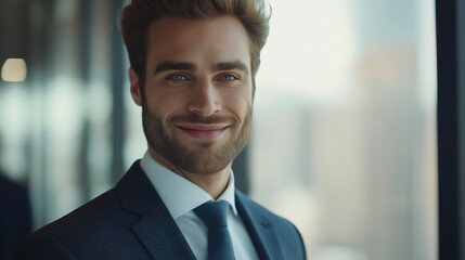 Fototapeta premium A close-up portrait of a handsome businessman in formal wear