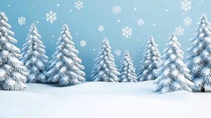Obraz premium A winter forest scene with tall evergreens and heavy snow-laden branches, as delicate snowflakes fall like whispers.