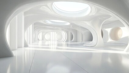 Obraz premium 3D Rendering of an Empty Room with Futuristic Interior Design and White Background. AI generated illustration