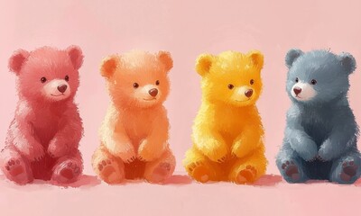 Obraz premium Cute Cartoon Sitting Bears in Soft Pastel Colors, Nursery Style Watercolor