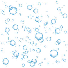 Oxygen air bubbles  flow  in water on white  background.