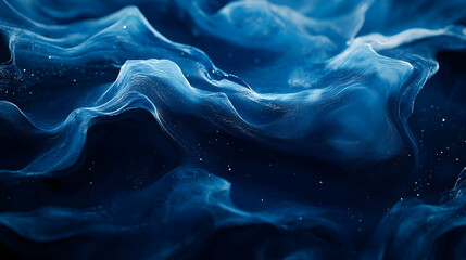 Obraz premium Abstract Blue Background with Wavy Lines and Glowing Particles