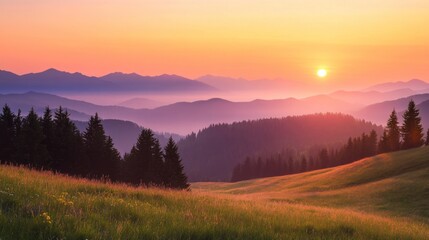 Naklejka premium Sunrise Over Mountain Range