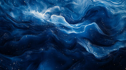 Obraz premium Abstract Blue Swirling Background with White and Gold Specks