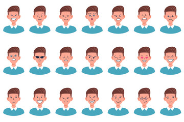 Portraits of man. Boy Avatar.  Male emotions.