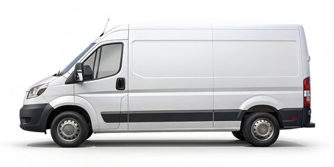 Fototapeta premium White Cargo Van Side View, Isolated, 3D Rendering, Commercial Vehicle, Transportation, Delivery , Delivery Truck