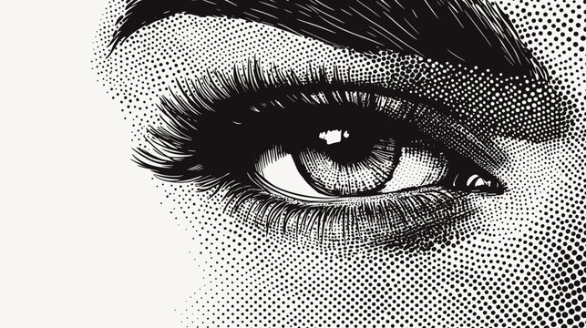 Beautiful vector human eye closeup halftone pattern illustration