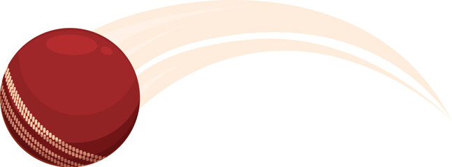 Red cricket ball flying through the air, leaving a motion blur behind it