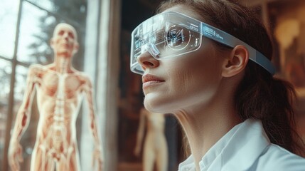 The medical doctor of the future uses augmented reality through AR goggles and a VR interface