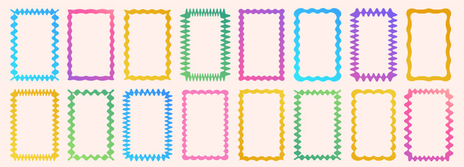 Cloudy wave curve edge borders set gradient style wavy scalloped doodle drawn style for decoration, funky zigzag vector