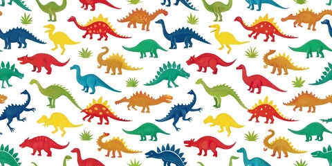 Naklejka premium Colorful Dinosaur Pattern Seamless Illustration, Dinosaurs, Pattern, Illustration, Texture
