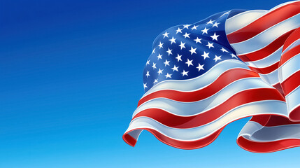 Obraz premium Waving American flag under a clear blue sky, dynamic movement