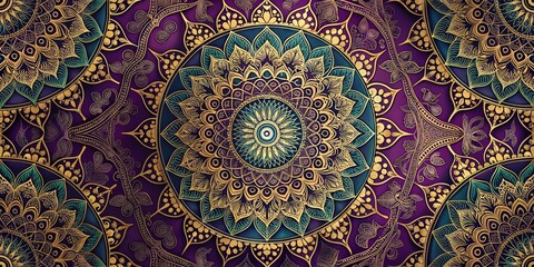 Golden Mandala Design on a Purple Background, Mandala, Art , Design