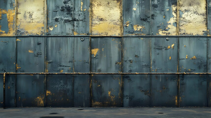 Industrial Grunge Blue and Gold Metal Wall Background