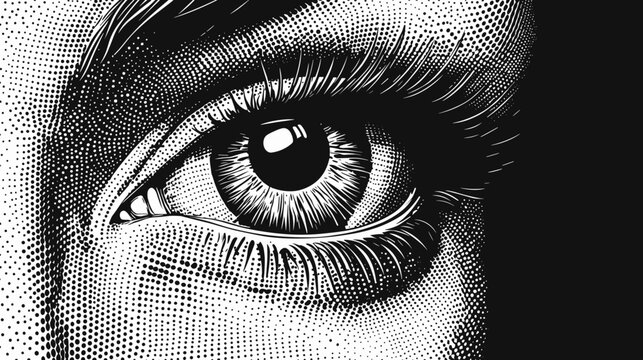 Beautiful vector human eye closeup halftone pattern illustration