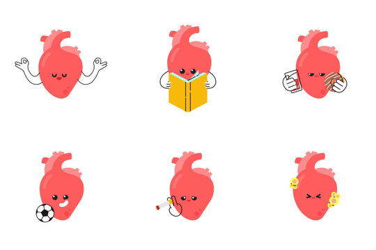 Flat illustrations of heart-healthy habits