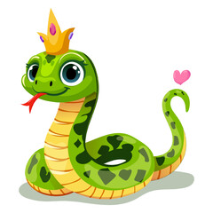 Cartoon snake with a crown. Symbol of 2025. Isolated on transparent background. Vector graphics.