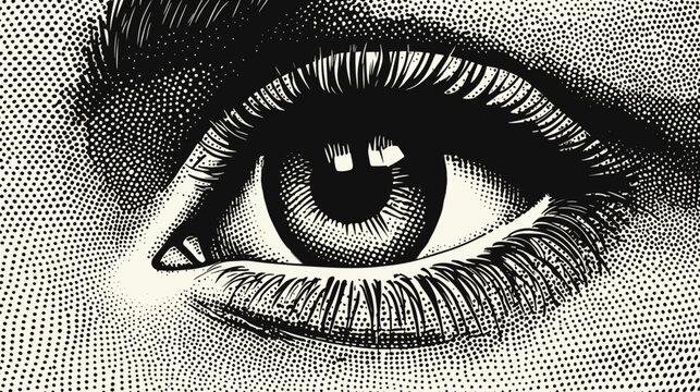 Beautiful vector human eye closeup halftone pattern illustration