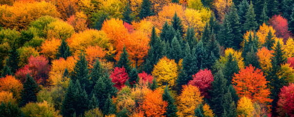 Vibrant Autumn Foliage in a Colorful Forest Landscape with Red and Yellow Leaves