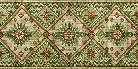 Vintage Green and Brown Woven Pattern, Geometric Design, Textile, Rug, Interior Design, ,pattern